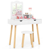 Kid Vanity Table Chair Set with Mirror and 2 Large Storage Drawers
